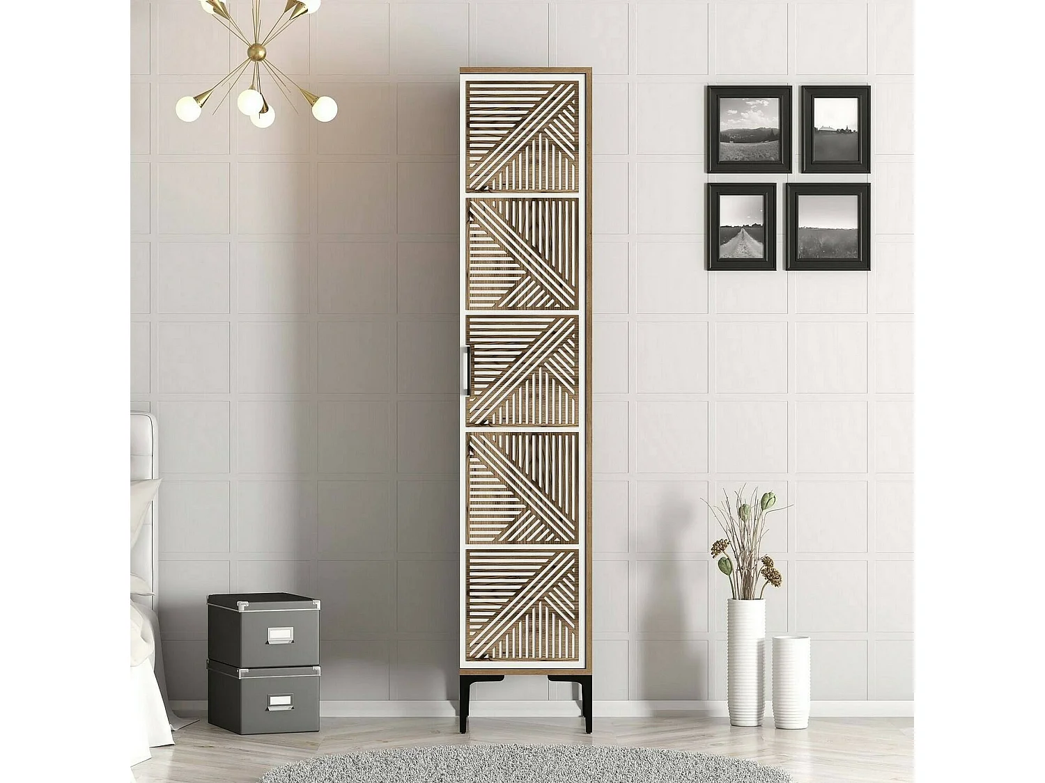 Armoire polyvalente 1 porte Dnuytinc, Meubles multifonctionnels, Casier à chaussures, Support à chaussures pour armoire, 48x40h201 cm, Noyer et Blanc