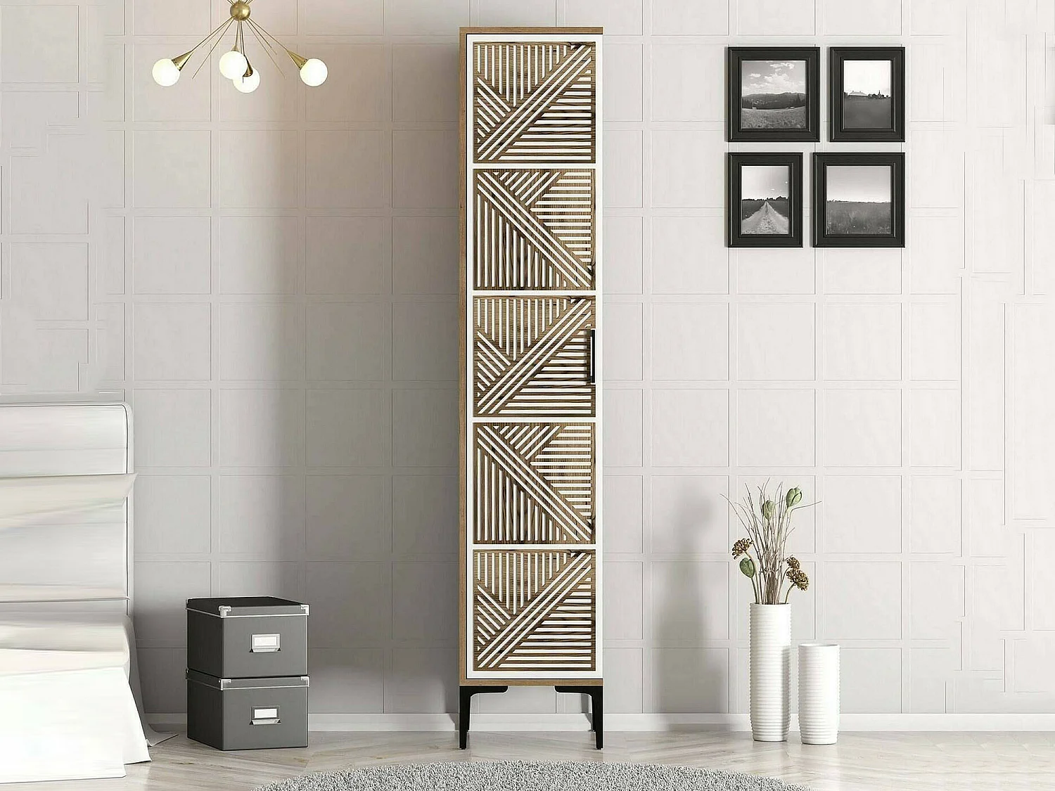 Armoire polyvalente 1 porte Dnuytinc, Meubles multifonctionnels, Casier à chaussures, Support à chaussures pour armoire, 48x40h201 cm, Noyer et Blanc