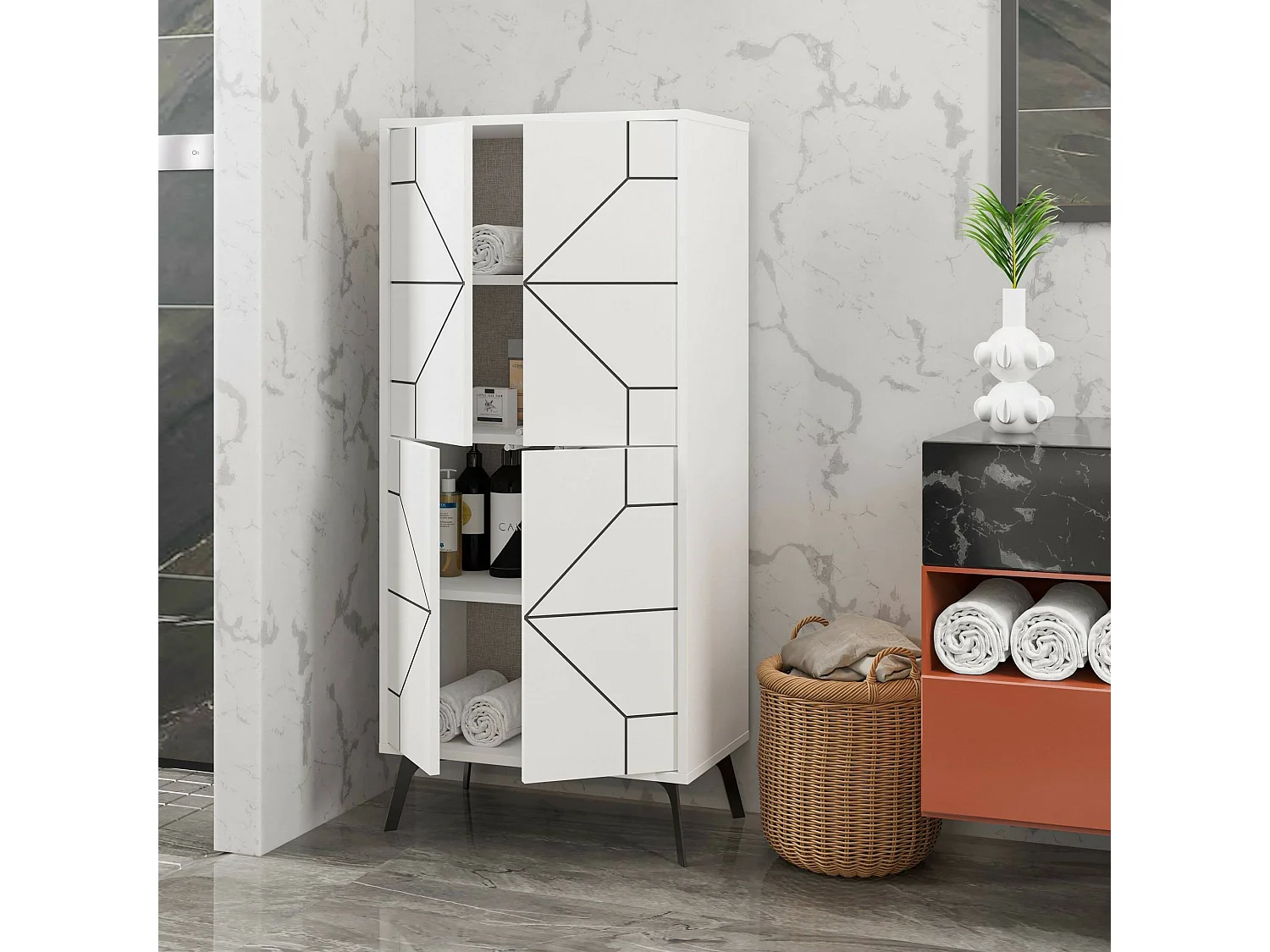 Grande armoire polyvalente Dpari, Meubles multifonctionnels, Casier à chaussures, Support à chaussures pour armoire, 63x36 h136 cm, Blanc