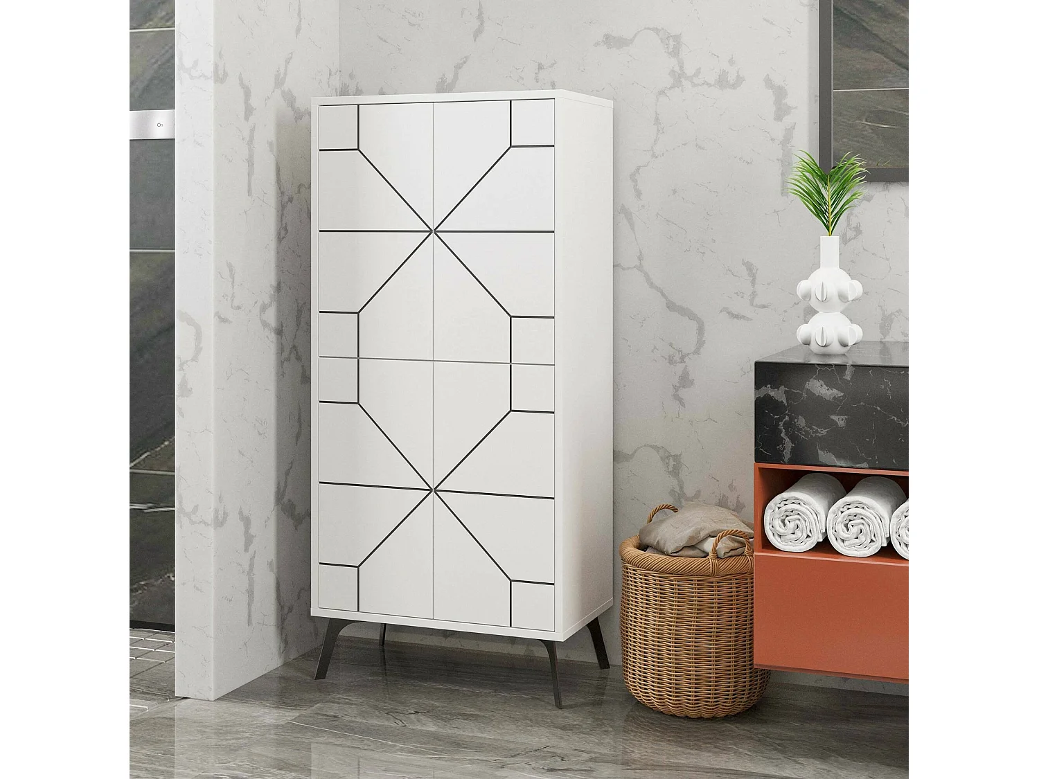 Grande armoire polyvalente Dpari, Meubles multifonctionnels, Casier à chaussures, Support à chaussures pour armoire, 63x36 h136 cm, Blanc