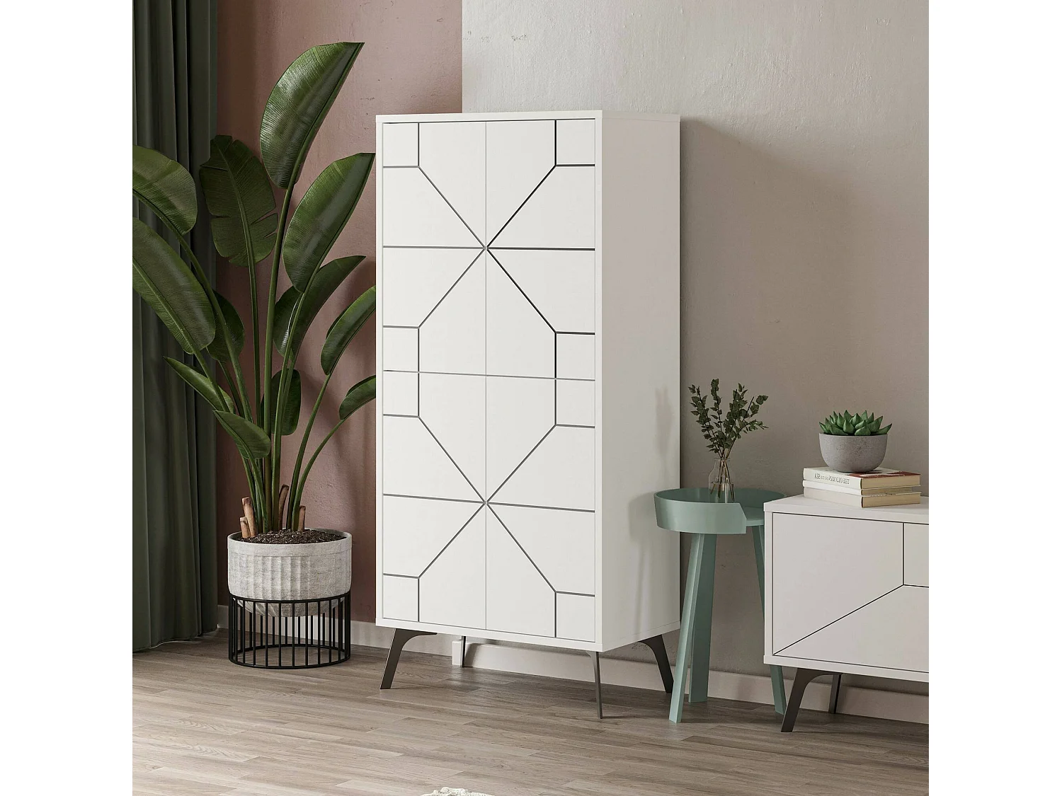 Grande armoire polyvalente Dpari, Meubles multifonctionnels, Casier à chaussures, Support à chaussures pour armoire, 63x36 h136 cm, Blanc