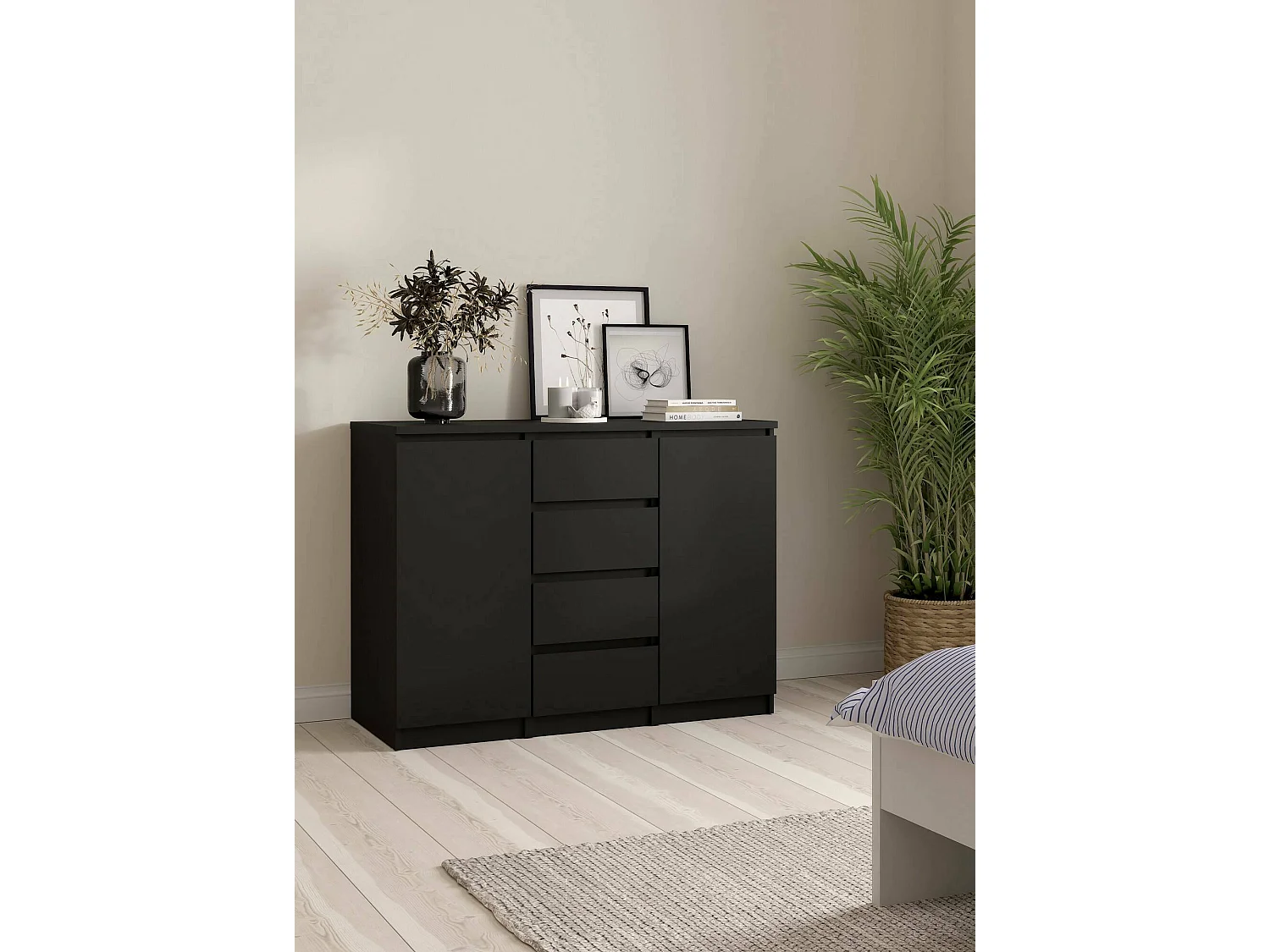 Dsalmas dressoir, Woonkamerbuffet, Woonkamerdressoir, Keukenkast, 121x50 h91 cm, Zwart