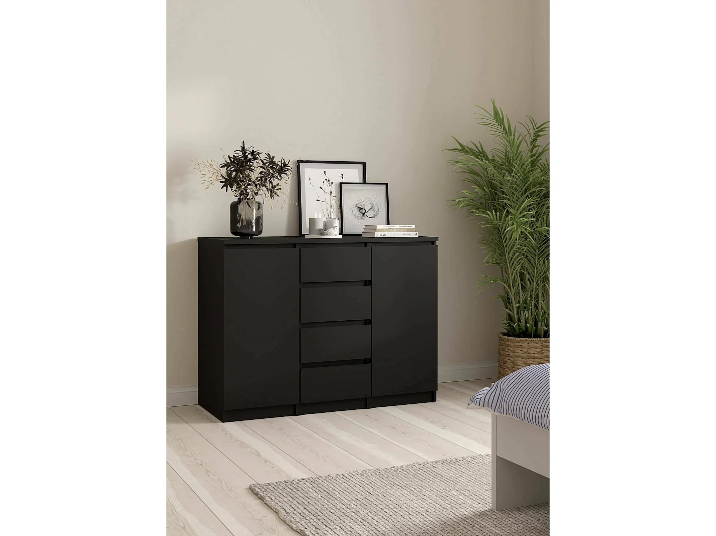 Buffet Dsalmas, Buffet du salon, Commode de salon, Garde-manger de cuisine, 121x50 h91 cm, Noir