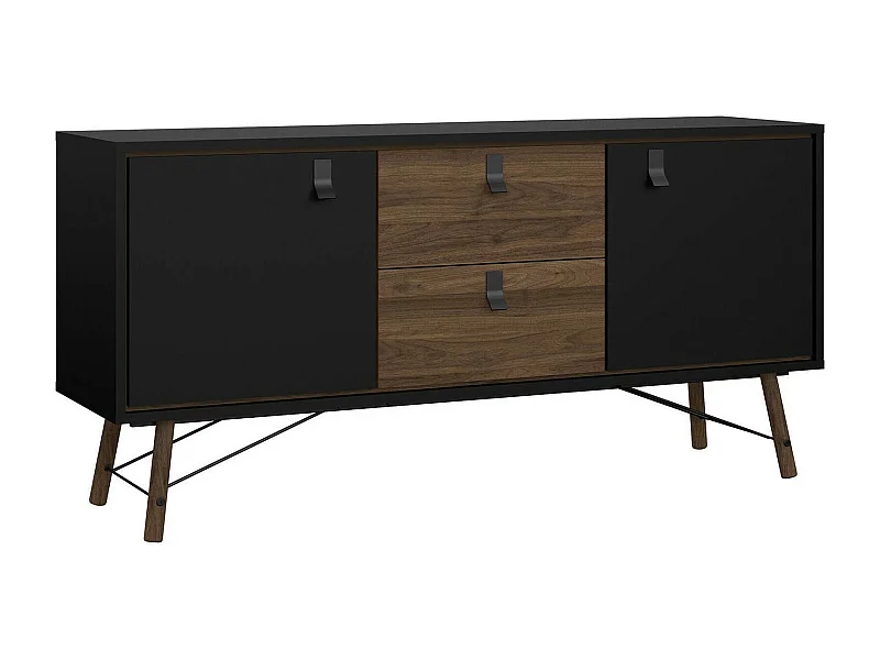 Buffet Dsavold, Buffet du salon, Commode de salon, Garde-manger de cuisine, 150x40 h72 cm, Noir et Noyer