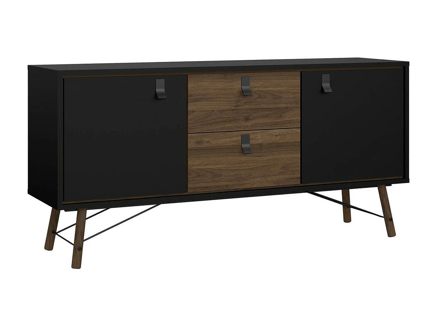 Buffet Dsavold, Buffet du salon, Commode de salon, Garde-manger de cuisine, 150x40 h72 cm, Noir et Noyer