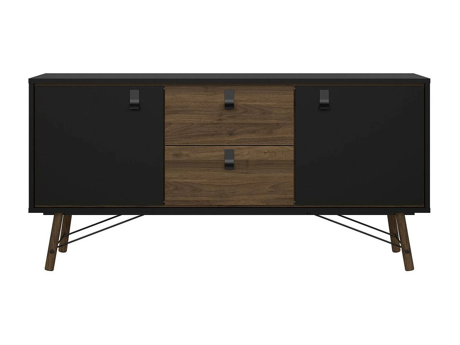 Buffet Dsavold, Buffet du salon, Commode de salon, Garde-manger de cuisine, 150x40 h72 cm, Noir et Noyer