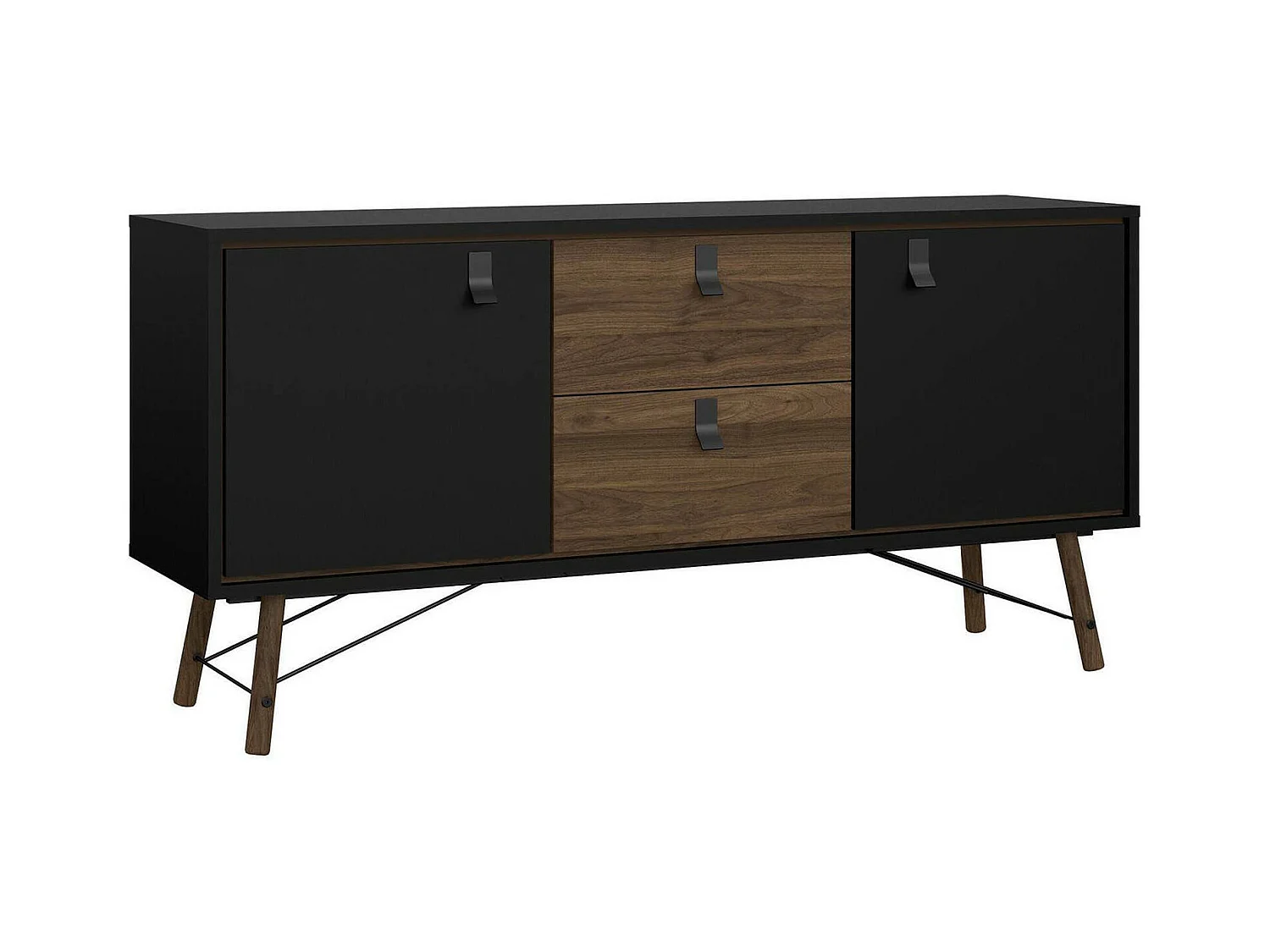 Dsavold dressoir, Woonkamerbuffet, Woonkamerdressoir, Keukenkast, 150x40 h72 cm, Zwart en Walnoot