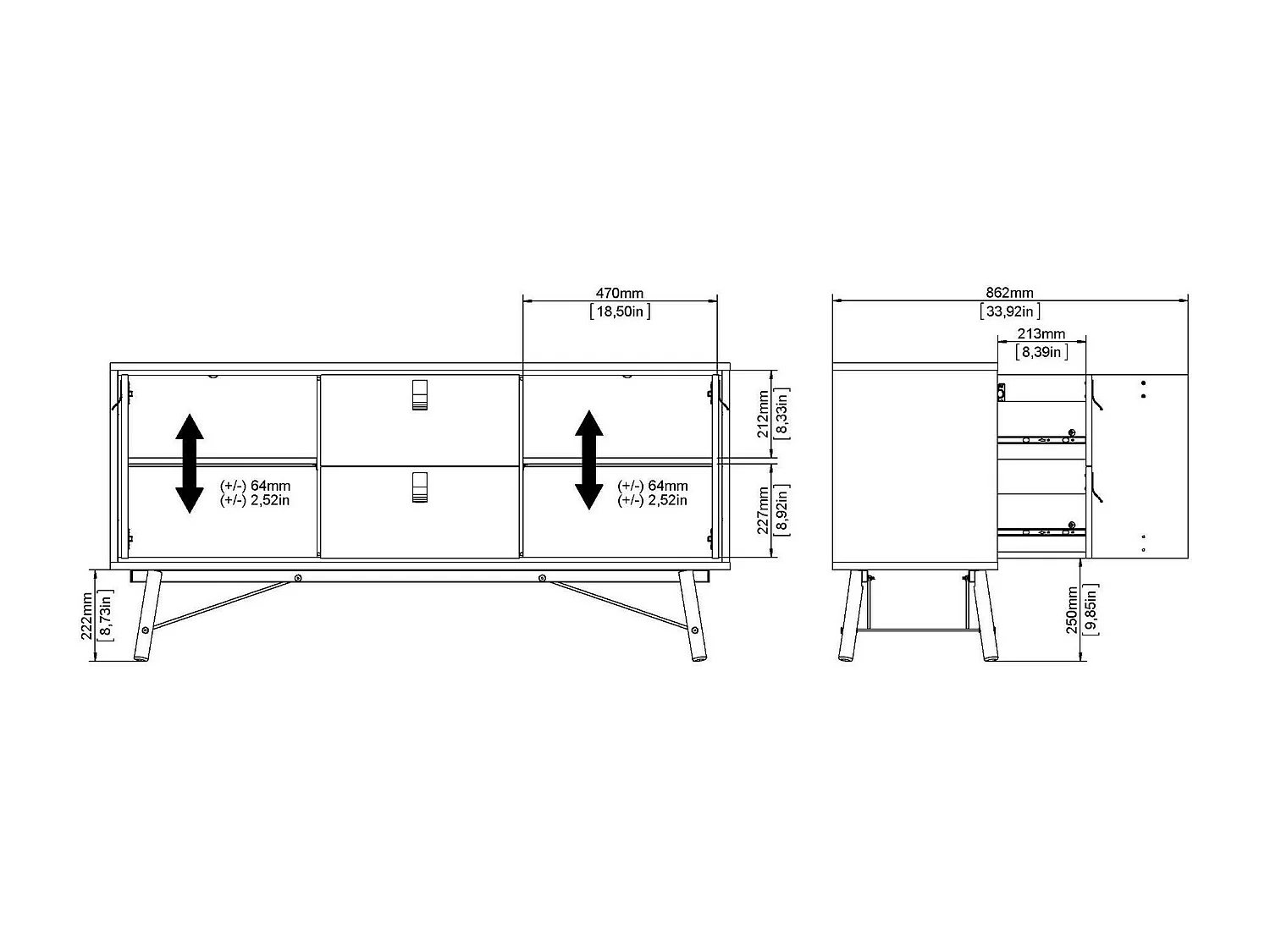 Dmora - Credenza Manyi, 150x40 h72 cm, Nero e Noce
