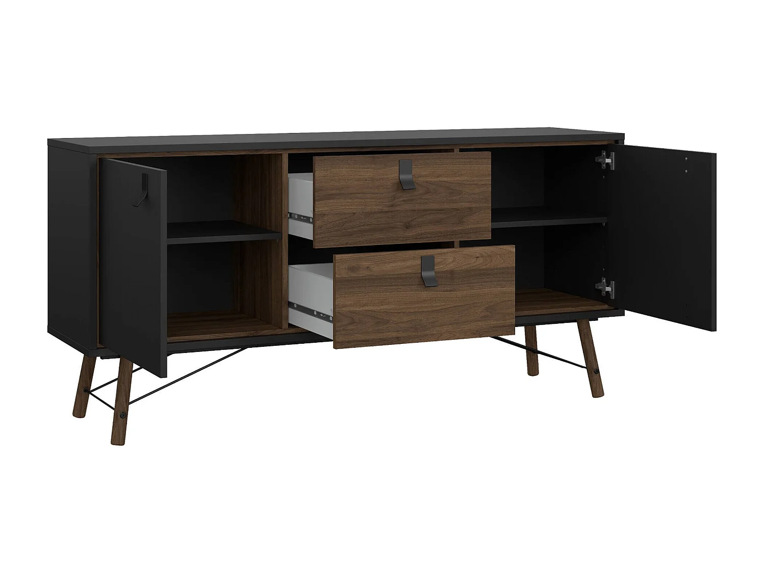 Buffet Dsavold, Buffet du salon, Commode de salon, Garde-manger de cuisine, 150x40 h72 cm, Noir et Noyer