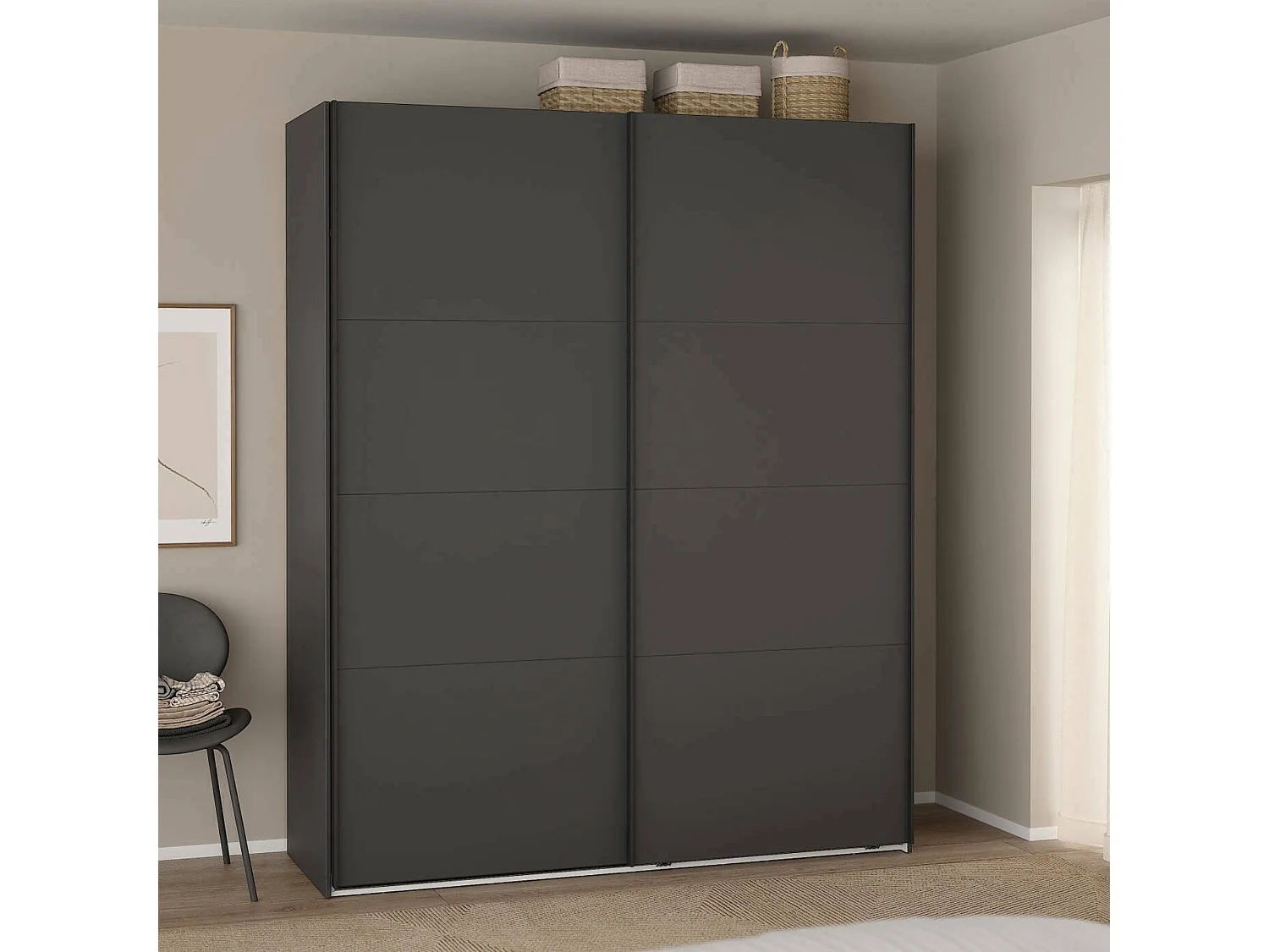 Armadio Multiuso 2 Ante Gomer, Appendiabiti, 65x220.4h cm Grigio