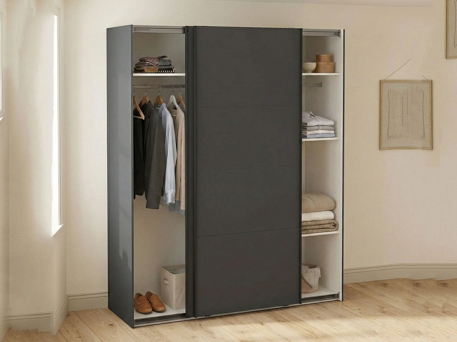 Armadio Multiuso 2 Ante Gomer, Appendiabiti, 65x220.4h cm Grigio