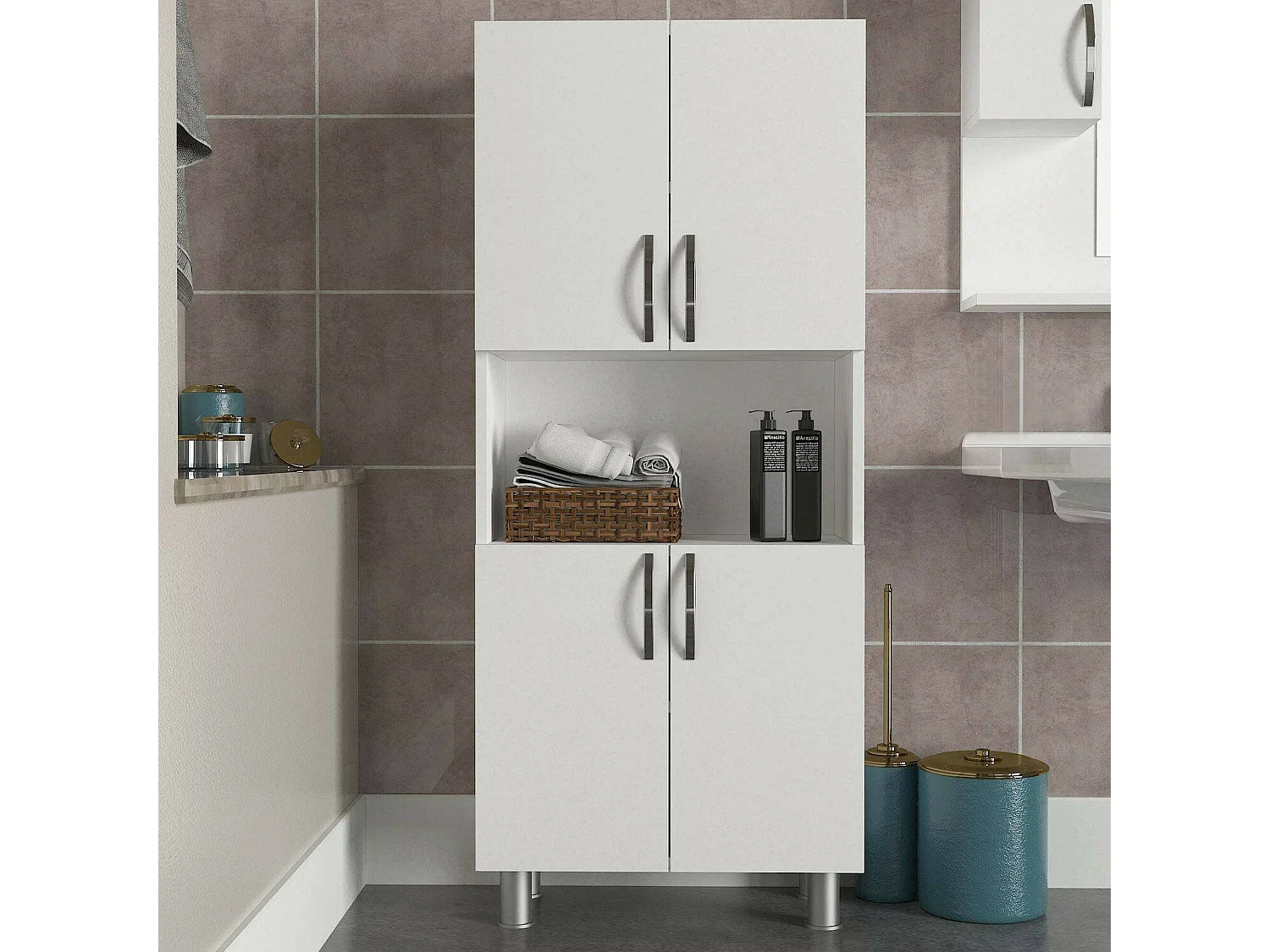 Grande armoire polyvalente Dgrazian, Meubles multifonctionnels, Casier à chaussures, Support à chaussures pour armoire, 60x30h140 cm, Blanc
