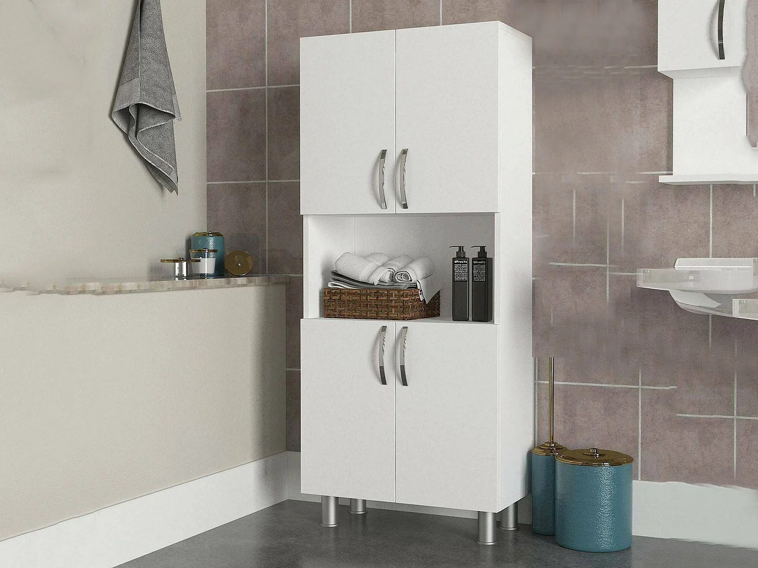 Armadio Multiuso Grande Tchoo, 4 Ripiani, 29.5x140.3h cm Bianco