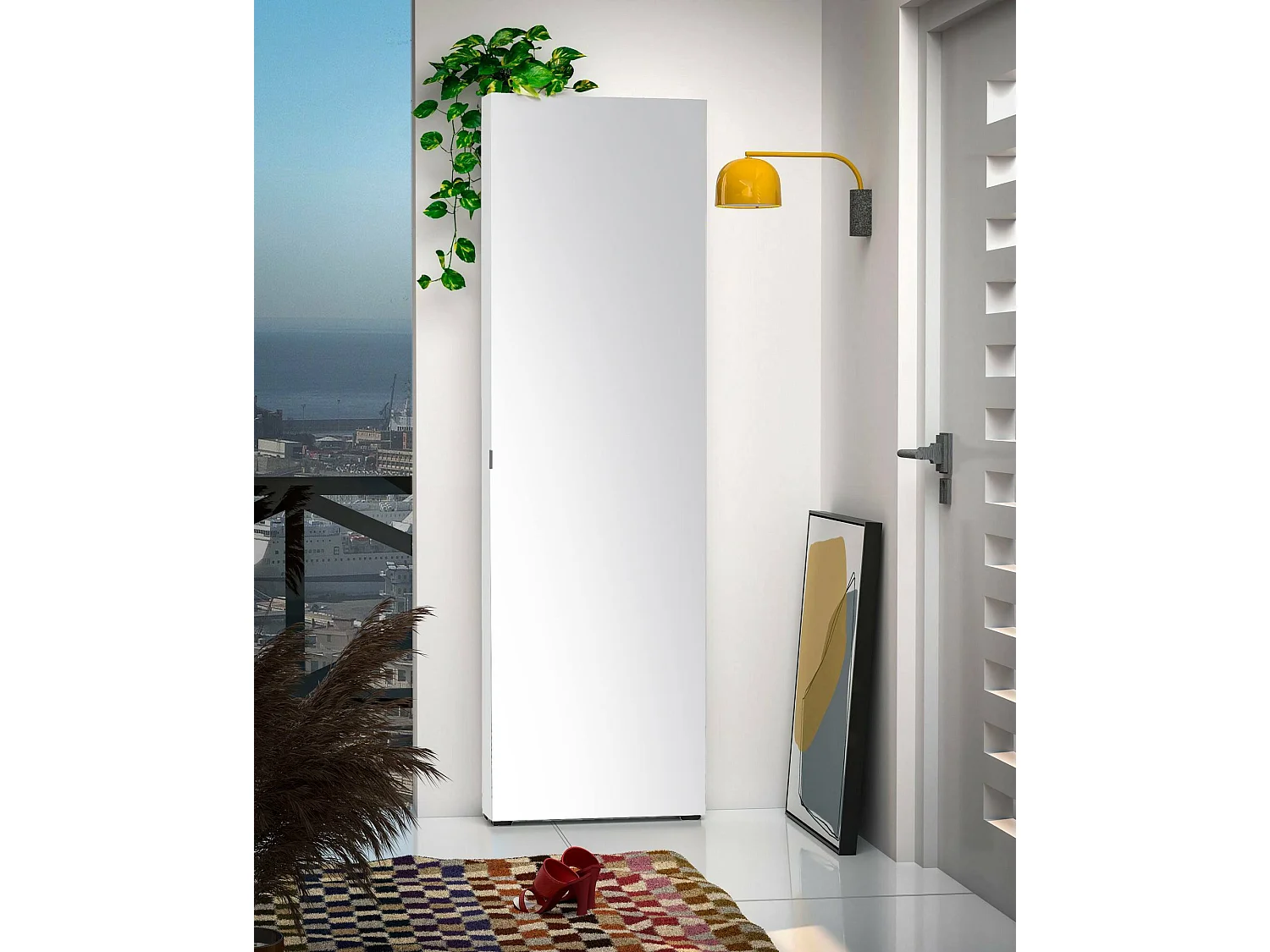 Armário multiusos 1 porta Dfiorentin, Armário multifuncional, Sapateira, Sapateira, Fabricado em Itália, 60x19h200 cm, Branco brilhante