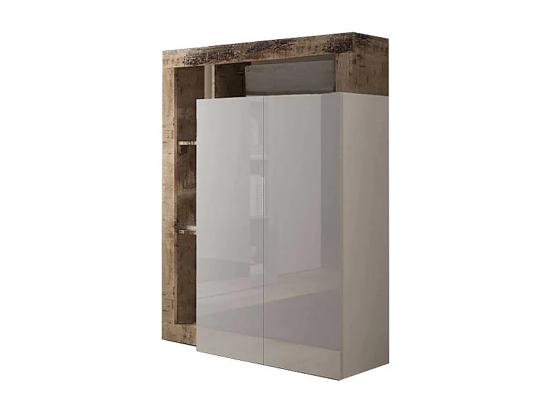 2-türiger MehrzweckschrankDbea, Multifunktionale Möbel, Schuhschrank, Besenschrank, Made in Italy, 78x35 h116 cm, Glänzendes WeiÃŸ und Eiche