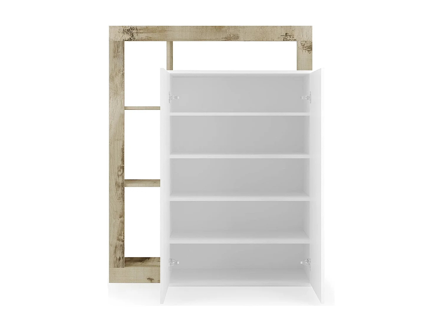 Armoire polyvalente à 2 portes Dbea, Meubles multifonctionnels, Support à chaussures, Made in Italy, 78x35 h116 cm, Blanc brillant et Chêne clair