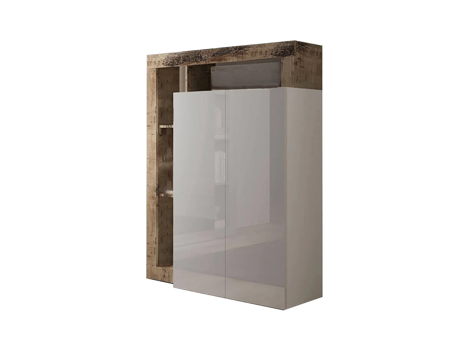 Dbea multifunctionele kledingkast 2 deuren, Multifunctionele kast, Schoenenrekkast, Schoenenrek, Made in Italy, 78x35 h116 cm, Glanzend wit en eiken