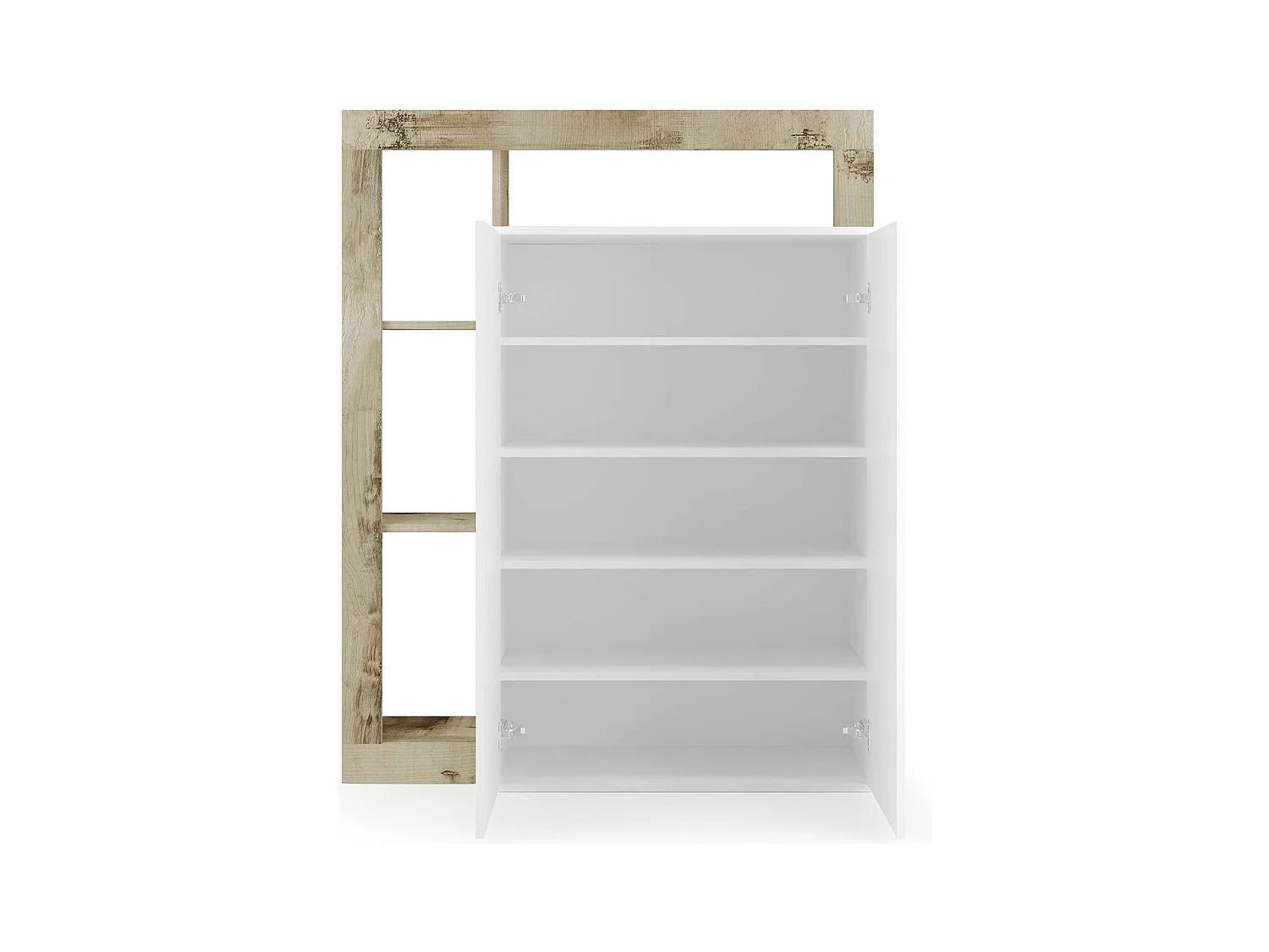 Armoire polyvalente à 2 portes Dbea, Meubles multifonctionnels, Support à chaussures, Made in Italy, 78x35 h116 cm, Blanc brillant et Chêne clair