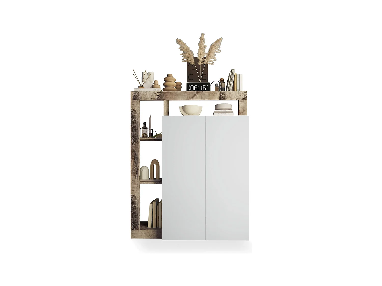 Armoire polyvalente à 2 portes Dbea, Meubles multifonctionnels, Support à chaussures, Made in Italy, 78x35 h116 cm, Blanc brillant et Chêne clair
