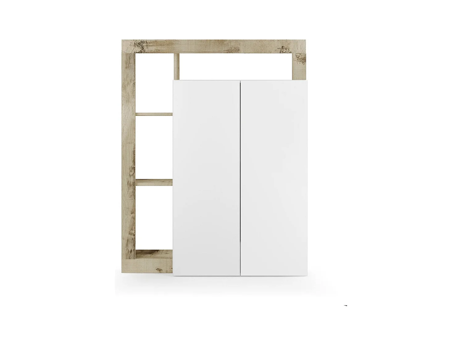Armoire polyvalente à 2 portes Dbea, Meubles multifonctionnels, Support à chaussures, Made in Italy, 78x35 h116 cm, Blanc brillant et Chêne clair
