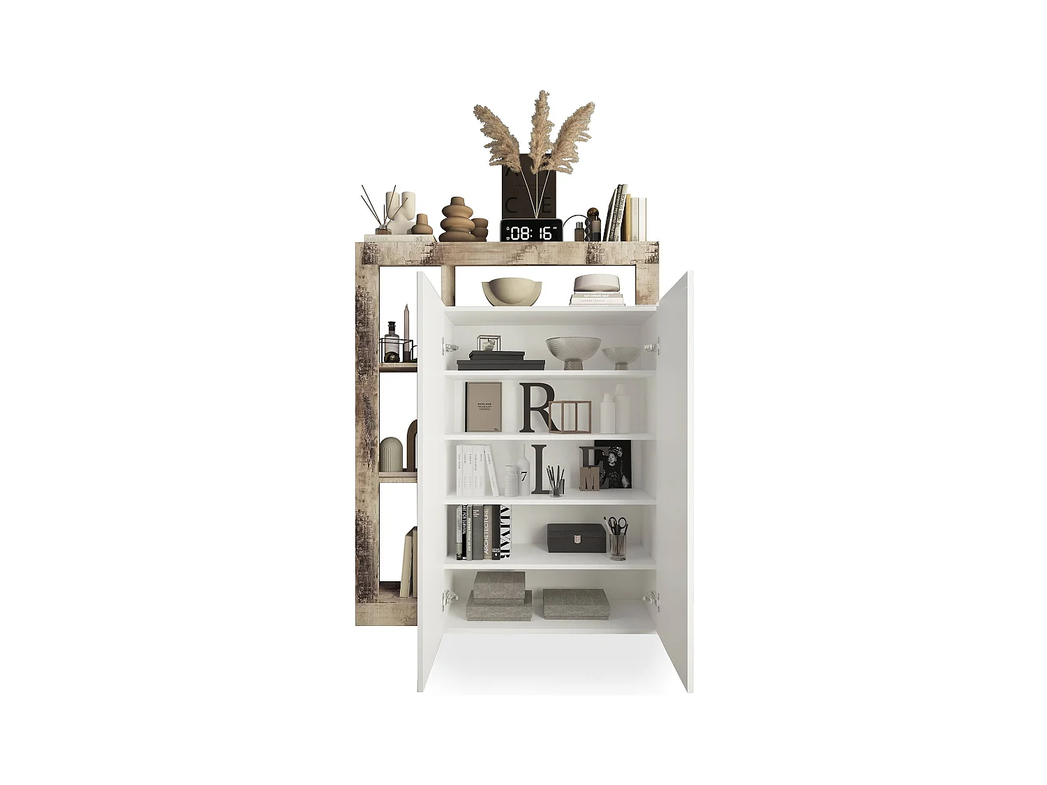 Armoire polyvalente à 2 portes Dbea, Meubles multifonctionnels, Support à chaussures, Made in Italy, 78x35 h116 cm, Blanc brillant et Chêne clair