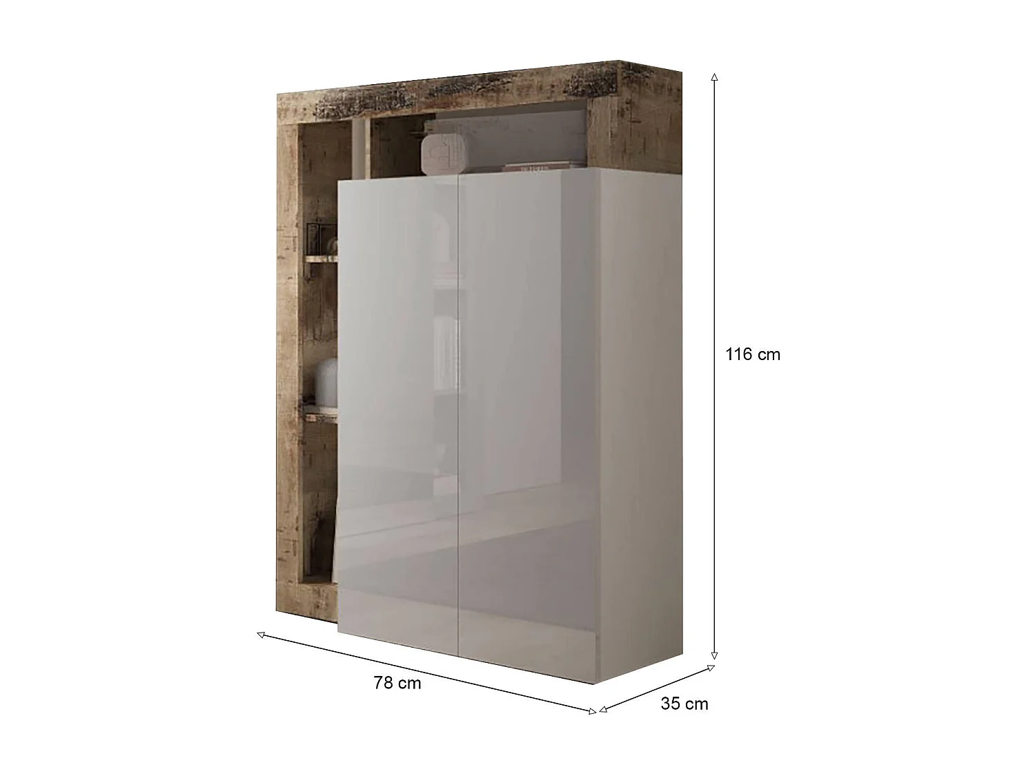 Armário multiusos Dbea 2 portas, Armário multifuncional, Sapateira, Sapateira, Fabricado em Itália, 78x35 h116 cm, Branco brilhante e carvalho