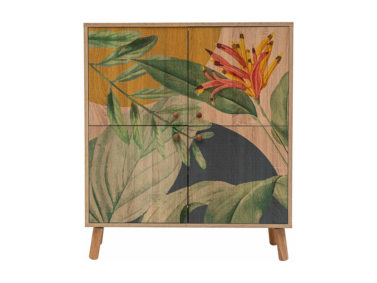 Kommode Dgiannin, Wohnzimmerbuffet, Wohnzimmer-Sideboard, Moderne Küchen-Speisekammer, 95x36 h111 cm, Eiche und Grün