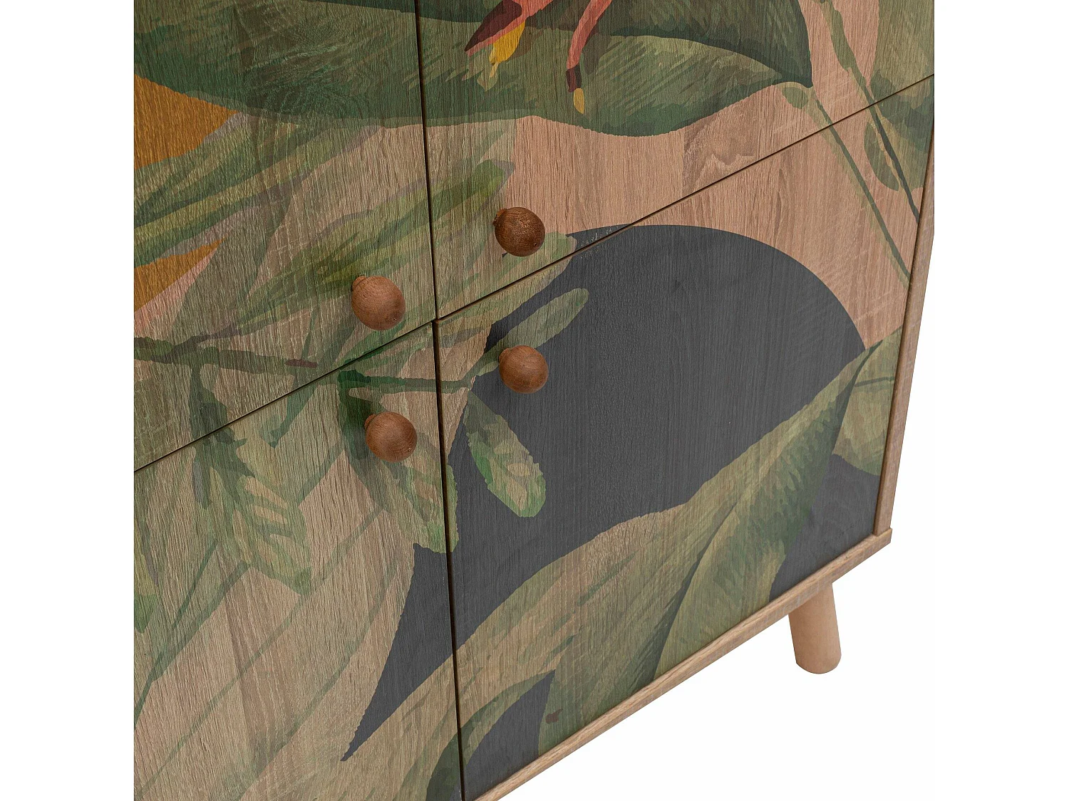 Kommode Dgiannin, Wohnzimmerbuffet, Wohnzimmer-Sideboard, Moderne Küchen-Speisekammer, 95x36 h111 cm, Eiche und Grün