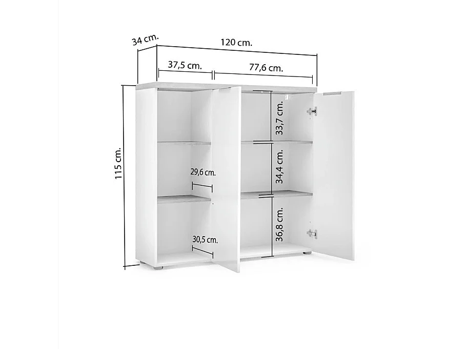 Armário multiusos Ddigennar 2 portas, Armário multifuncional, Sapateira, Roupeiro, Fabricado em Itália, 120x34h115 cm, Branco brilhante e carvalho