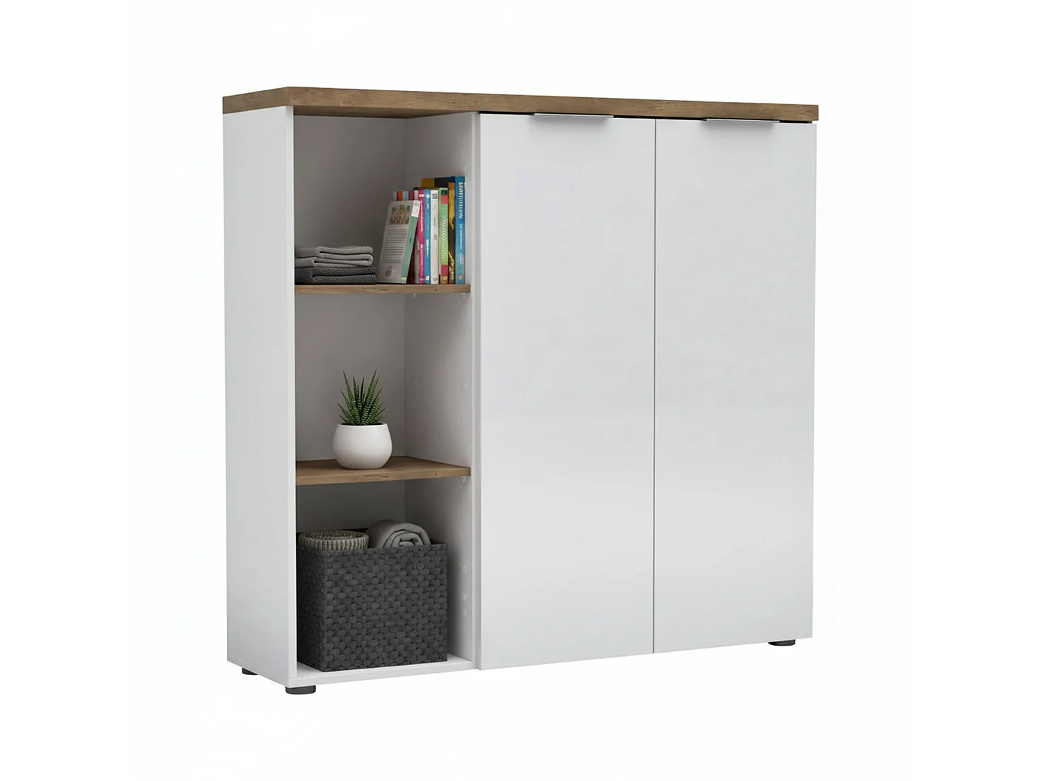 Armoire multiusage 2 portes Belsito, 4 étagères fabriquée en Italie, 120x115h cm blanc brillant, 2 portes, 6 compartiments