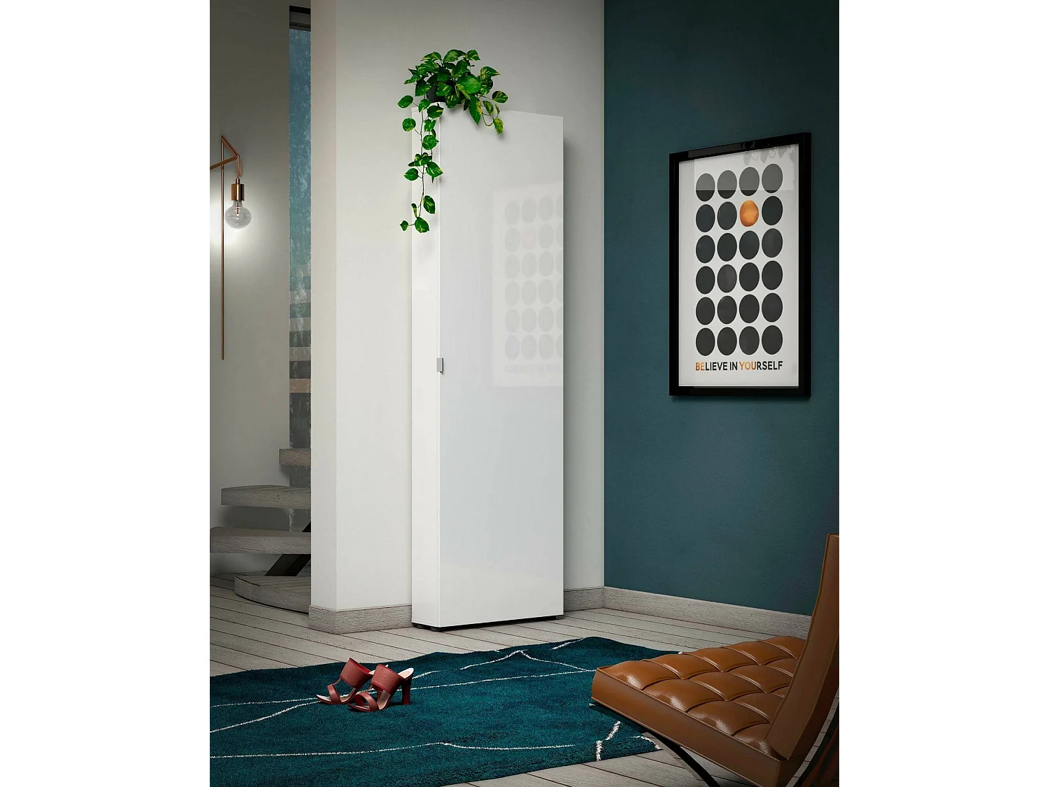 Dmora - Armadio multiuso 1 anta Ippolita, 60x19h200 cm, Bianco lucido