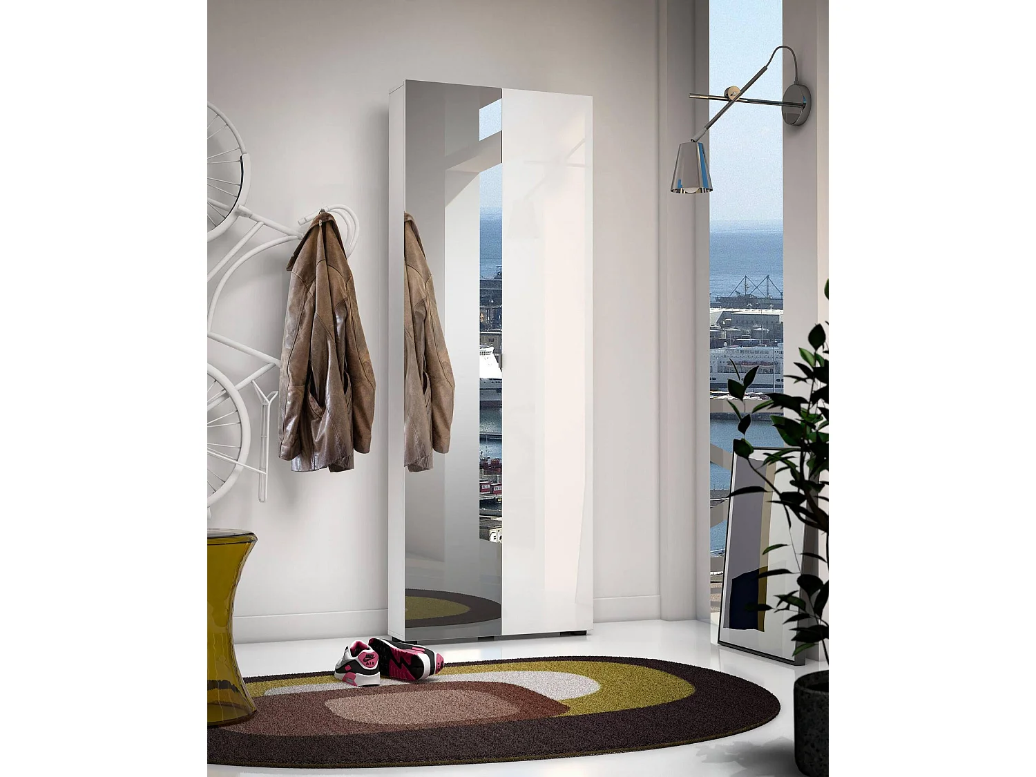 Armário multiuso com 2 portas com efeito madeira