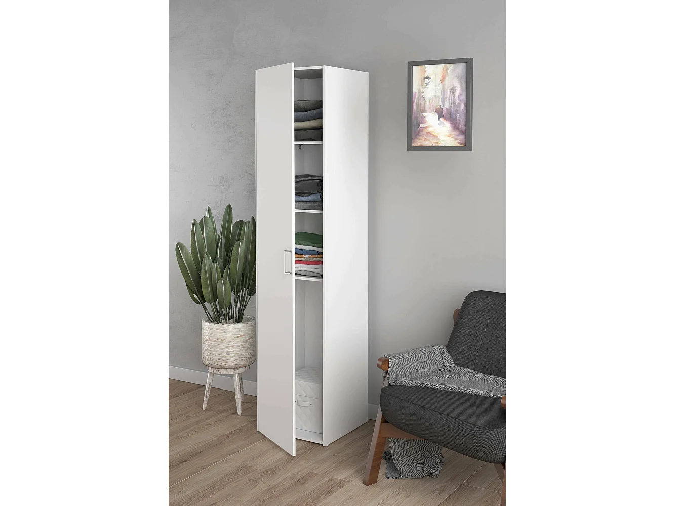 Ddjamanc multifunctionele kledingkast 1 deur, Multifunctionele kast, Schoenenrekkast, Schoenenkast, 42x39 h175 cm, Wit