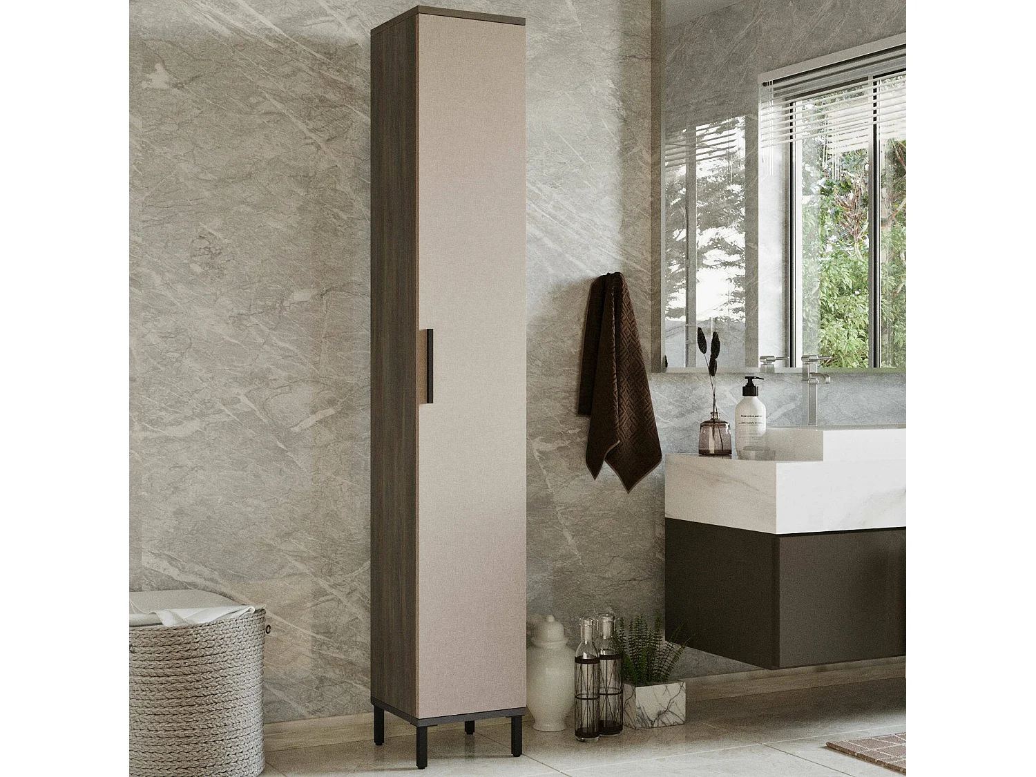 Armoire polyvalente 1 porte Dkofodanderse, Meubles multifonctionnels, Casier à chaussures, Support à chaussures pour armoire, 30x30 h184 cm, Marron et Anthracite