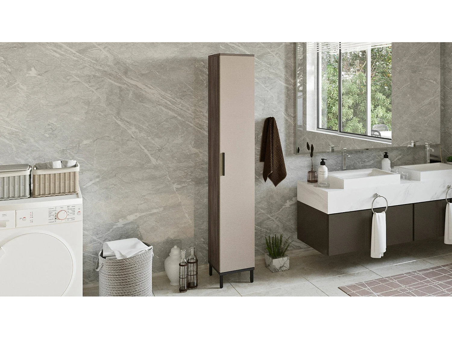 Armoire polyvalente 1 porte Dkofodanderse, Meubles multifonctionnels, Casier à chaussures, Support à chaussures pour armoire, 30x30 h184 cm, Marron et Anthracite