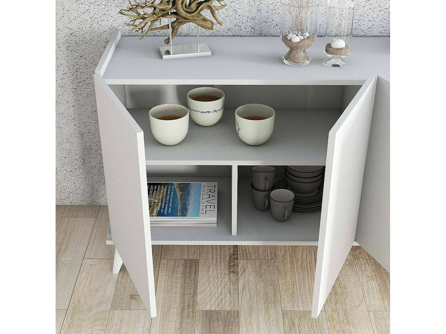 Buffet Dmoscatell, Buffet du salon, Commode de salon, Garde-manger de cuisine, 180x45 h81 cm, Blanc