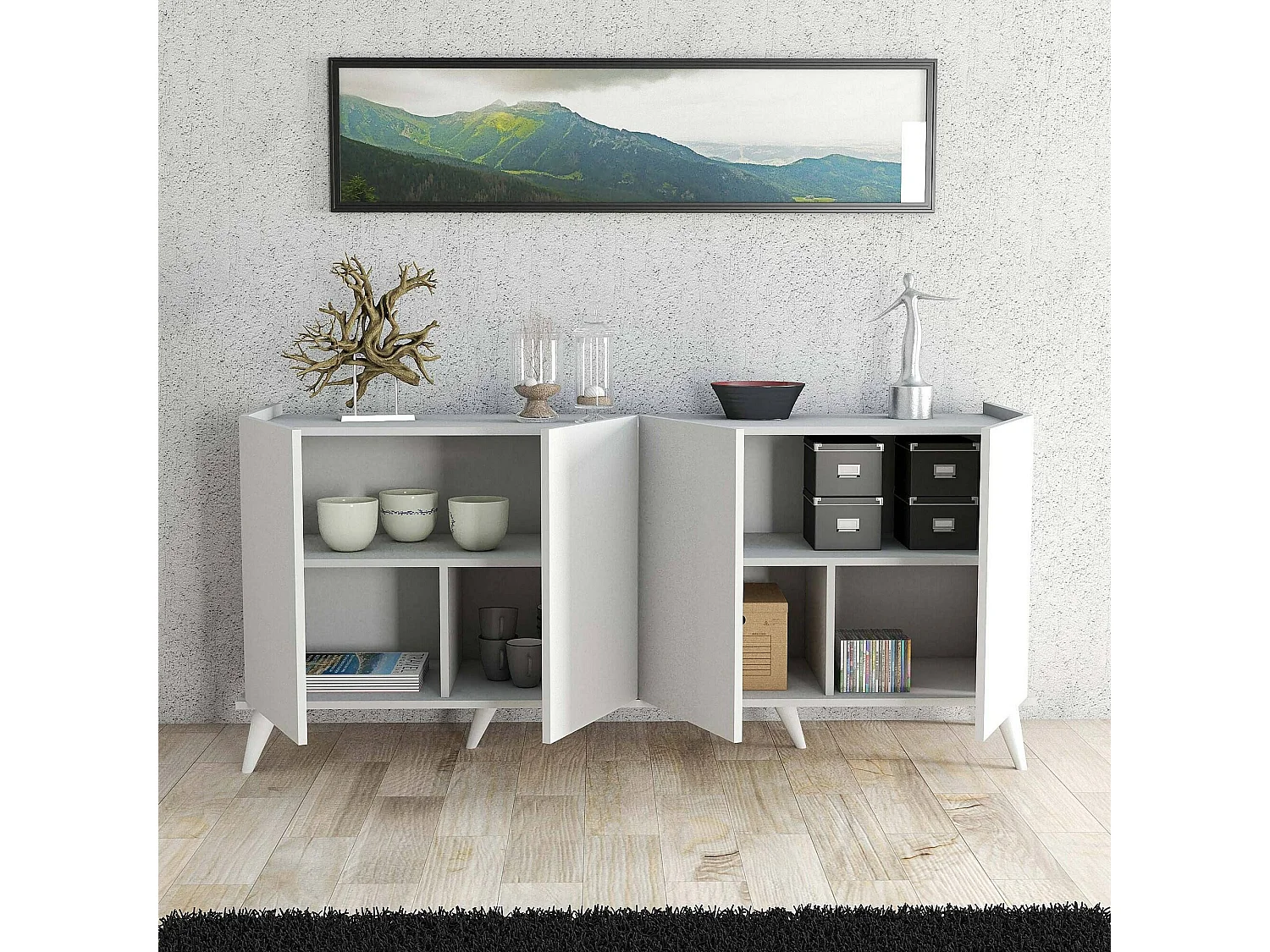 Buffet Dmoscatell, Buffet du salon, Commode de salon, Garde-manger de cuisine, 180x45 h81 cm, Blanc