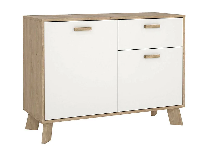 Buffet Drinco, Buffet du salon, Commode de salon, Garde-manger de cuisine, 99x39 h73 cm, Chêne clair et Blanc