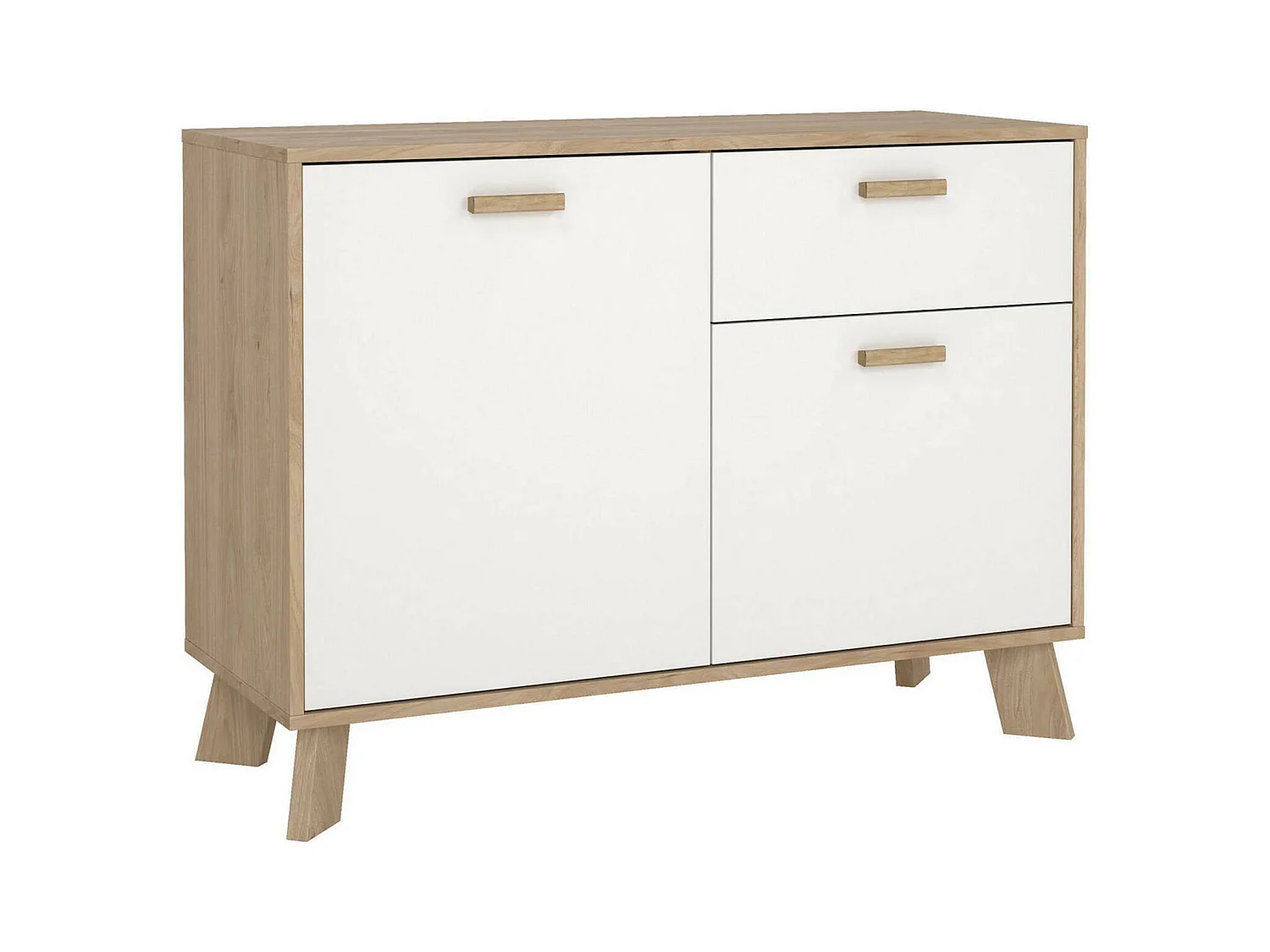 Buffet Drinco, Buffet du salon, Commode de salon, Garde-manger de cuisine, 99x39 h73 cm, Chêne clair et Blanc