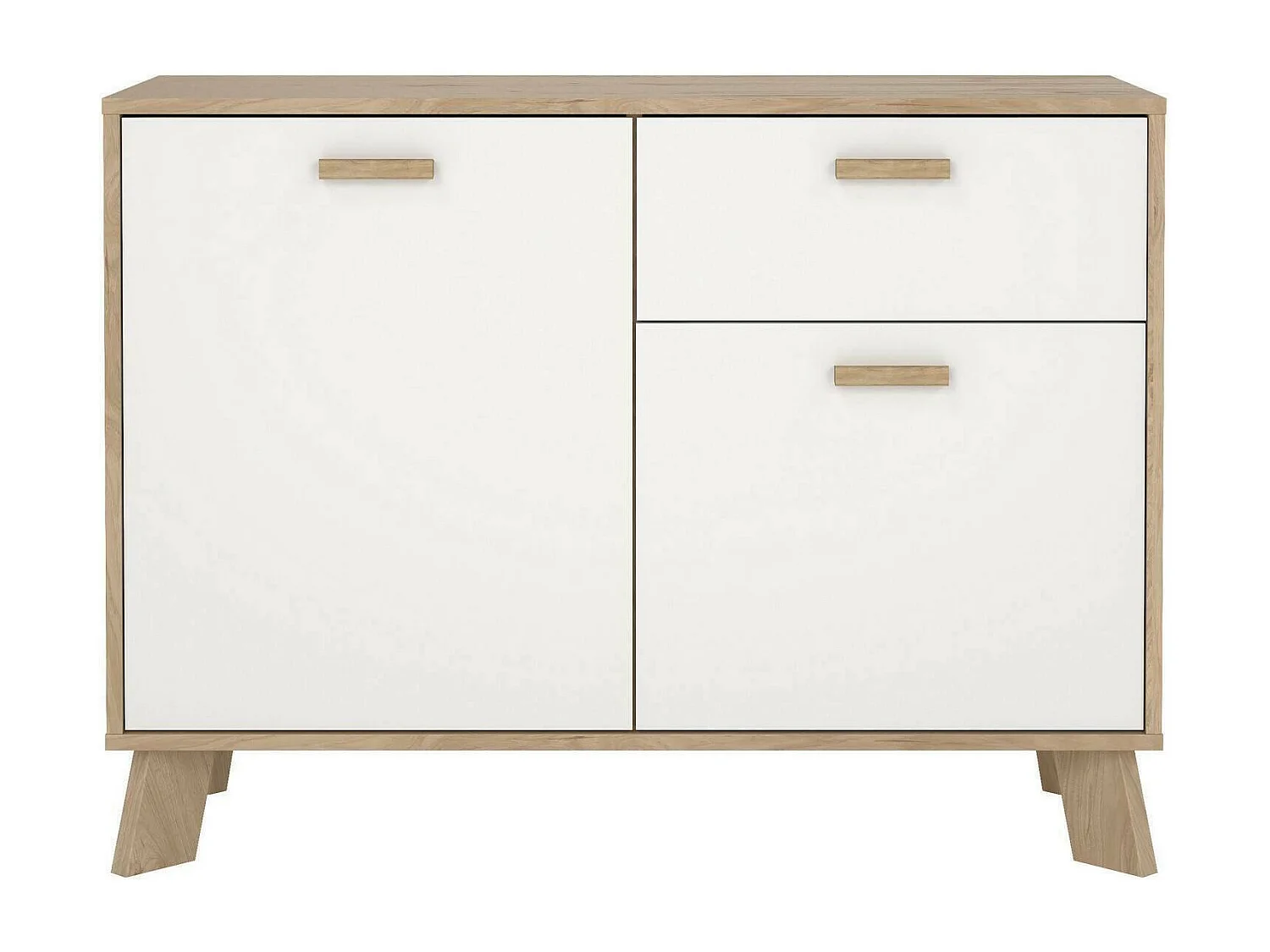 Buffet Drinco, Buffet du salon, Commode de salon, Garde-manger de cuisine, 99x39 h73 cm, Chêne clair et Blanc