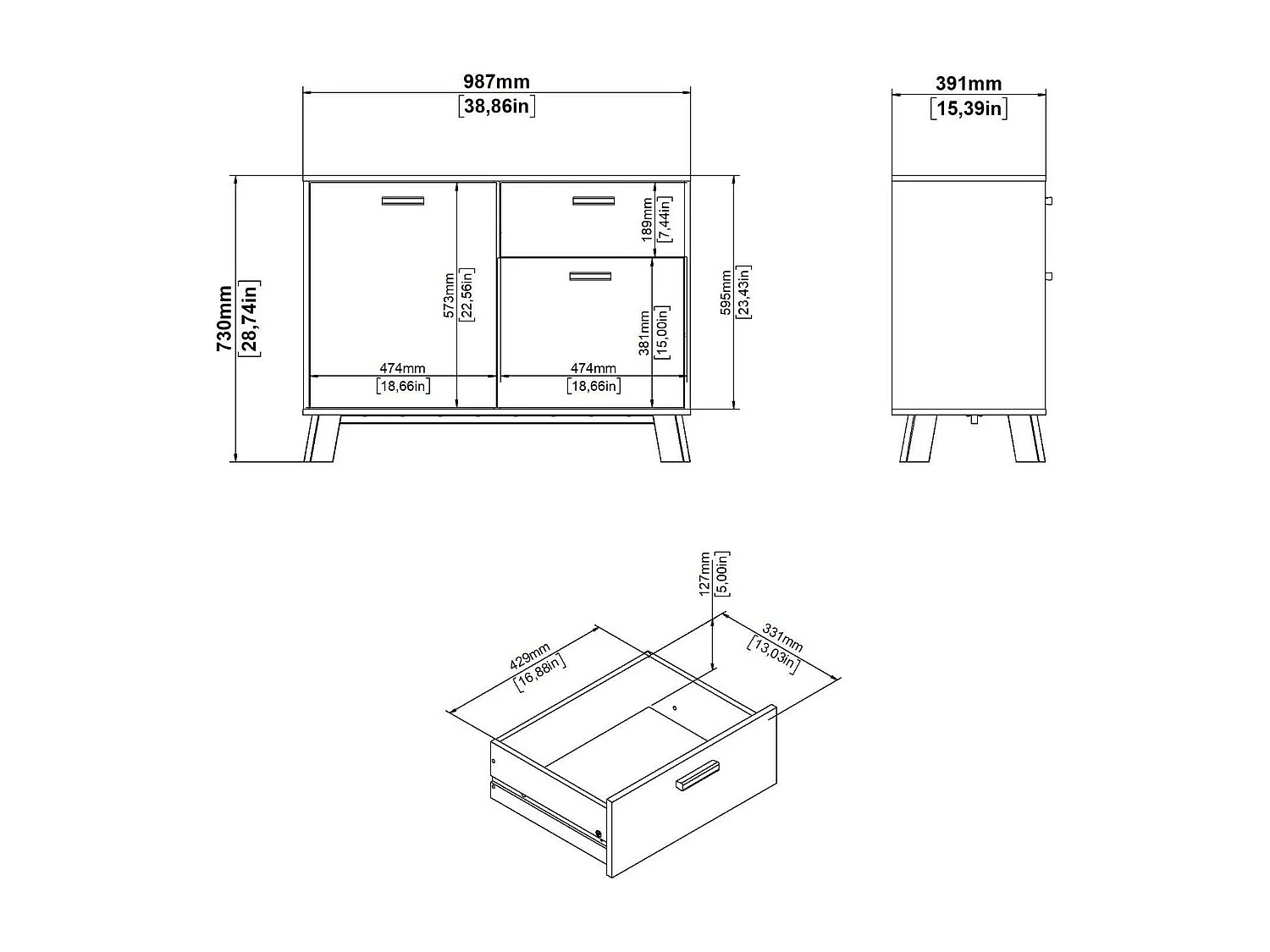 Aparador Drinco, Bufé de salón, Aparador de salón, Despensa de cocina, 99x39 h73 cm, Roble y Blanco