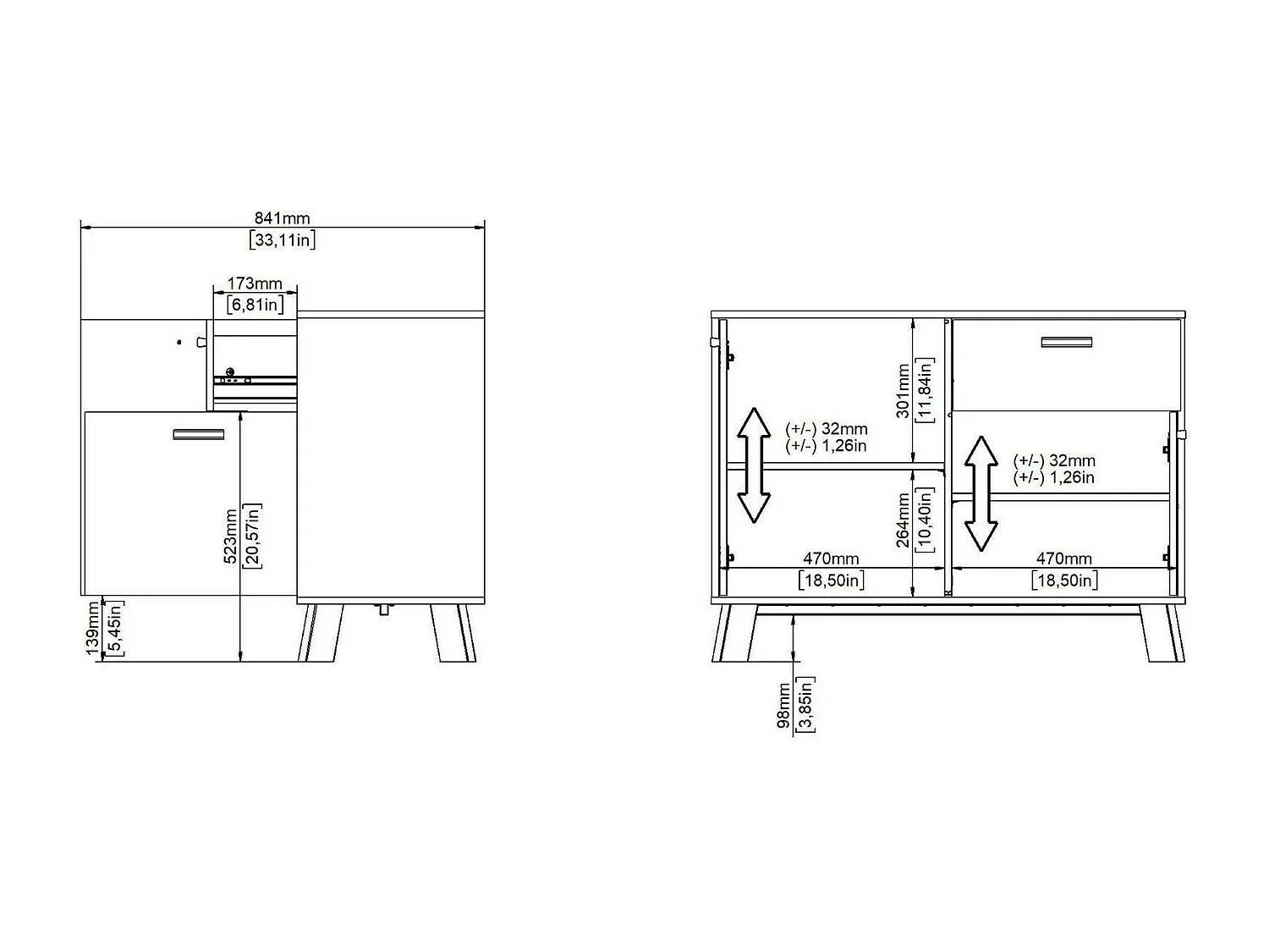 Drinco dressoir, Woonkamerbuffet, Woonkamerdressoir, Keukenkast, 99x39 h73 cm, Eiken en Wit