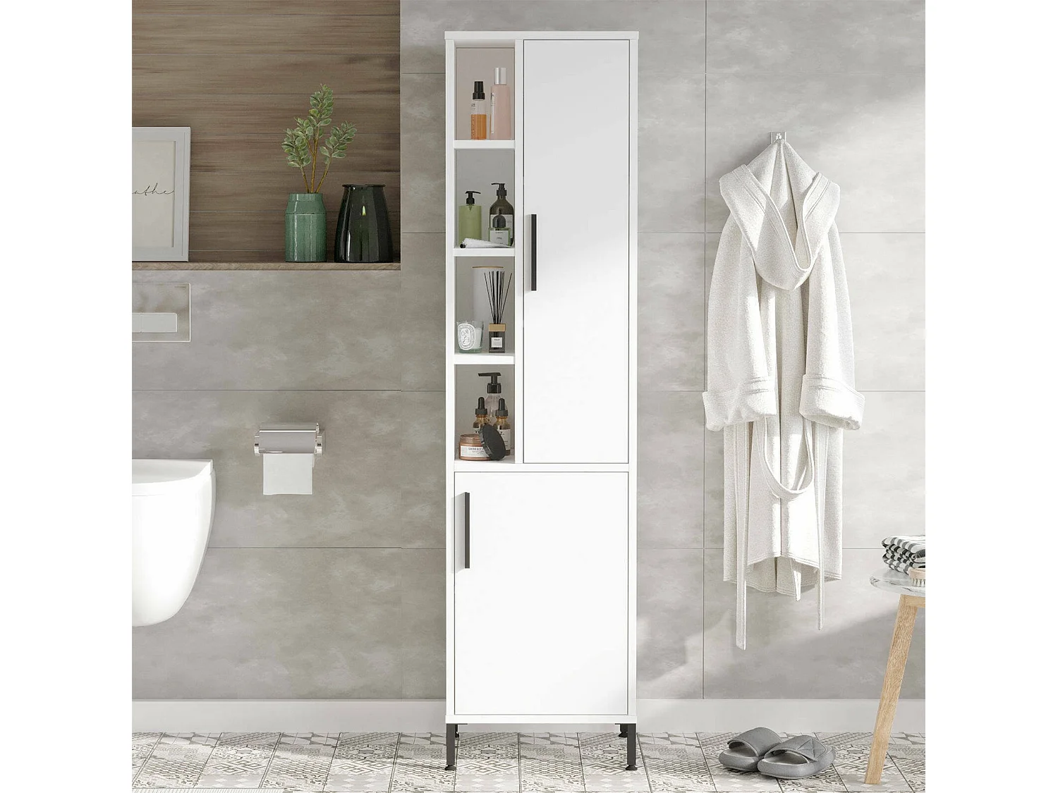 2-türiger MehrzweckschrankDquagliarell, Multifunktionale Möbel, Schuhschrank, Besenschrank, 45x36 h174 cm, Weiß