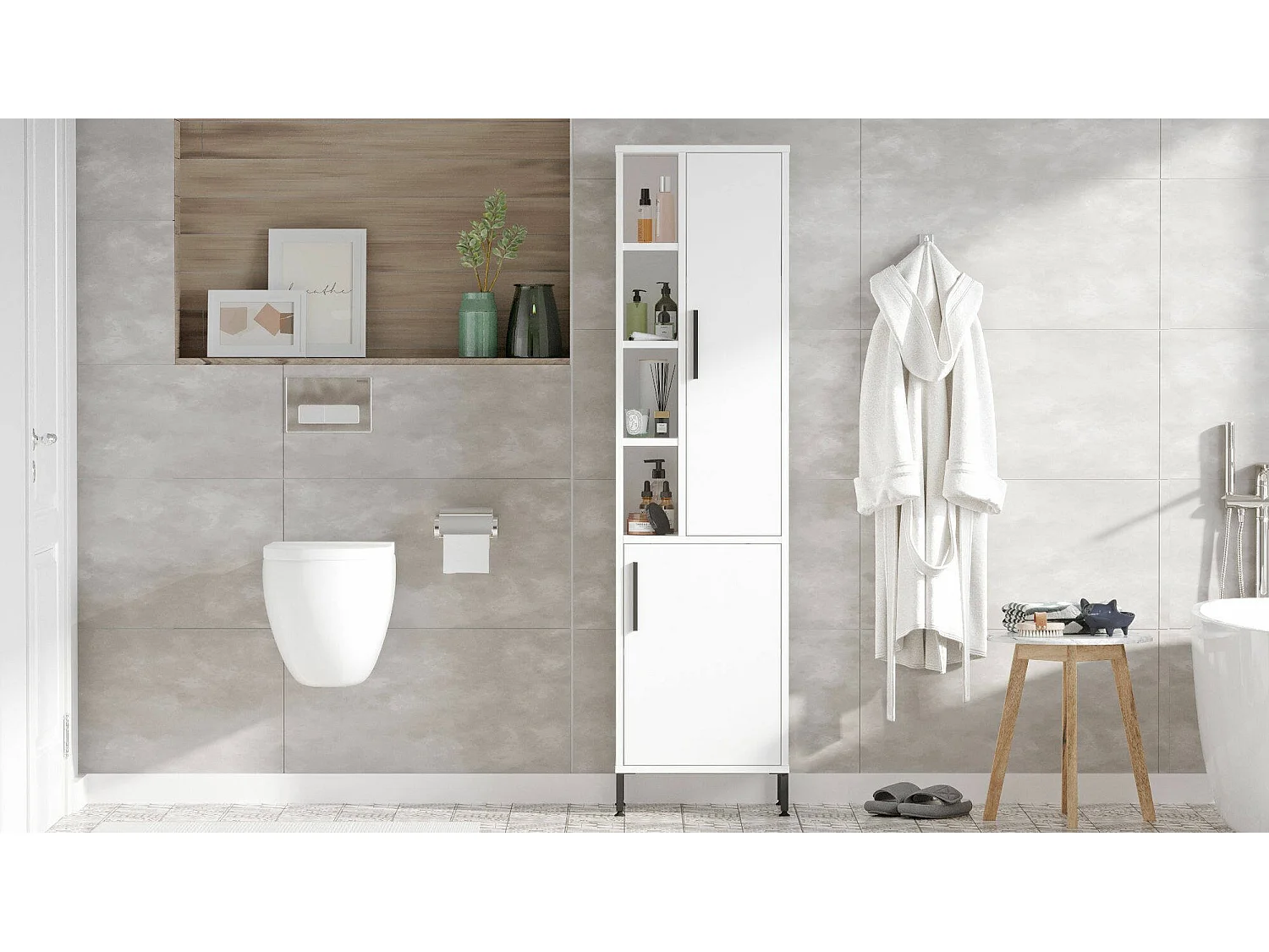 2-türiger MehrzweckschrankDquagliarell, Multifunktionale Möbel, Schuhschrank, Besenschrank, 45x36 h174 cm, Weiß