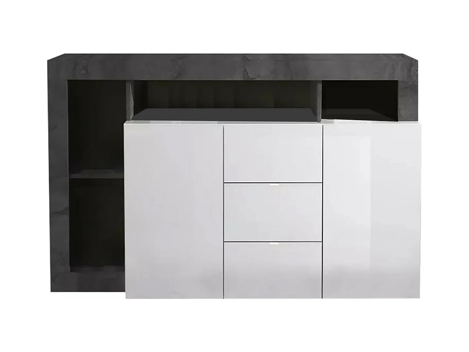 Buffet Dalle, Buffet du salon, Commode de salon, Garde-manger de cuisine, Made in Italy, 146x42 h93 cm, Blanc brillant et ardoise