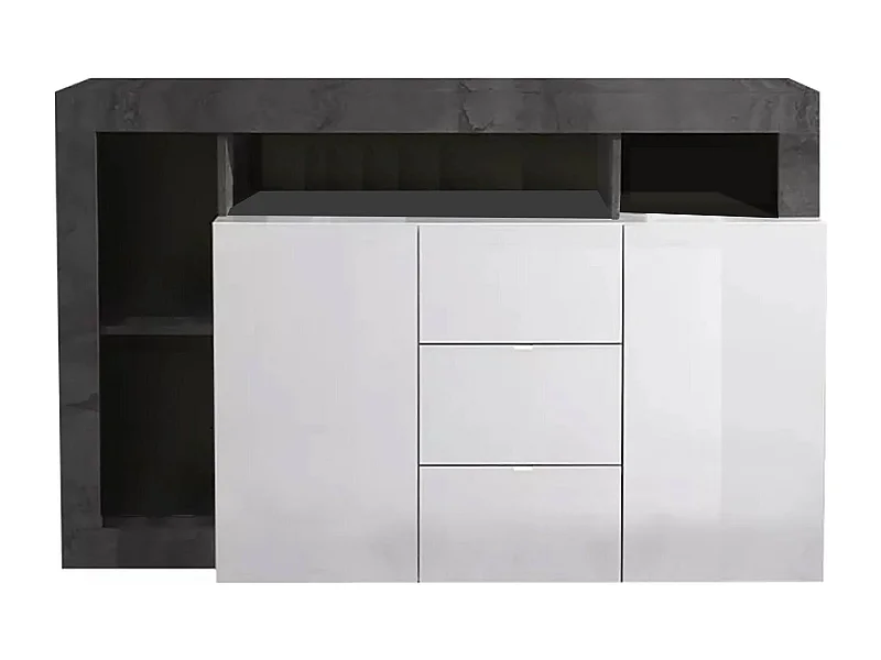 Buffet Dalle, Buffet du salon, Commode de salon, Garde-manger de cuisine, Made in Italy, 146x42 h93 cm, Blanc brillant et ardoise