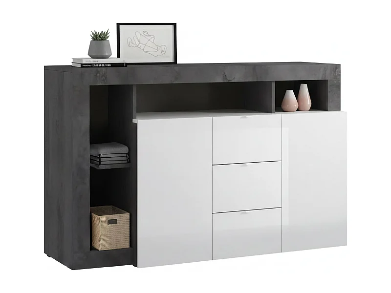 Aparador Dalle, Bufé de salón, Aparador de salón, Despensa de cocina, Made in Italy, 146x42 h93 cm, Blanco brillante y Pizarra