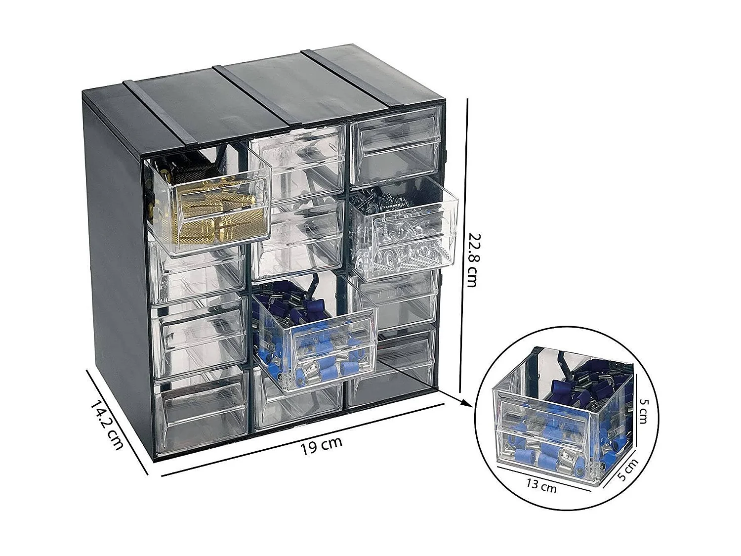 Dbaglier multifunctionele kledingkast met 2 deuren, kast voor kleine onderdelen, kast voor gereedschapscontainers, 100% Made in Italy, antraciet, 19x14h23 cm