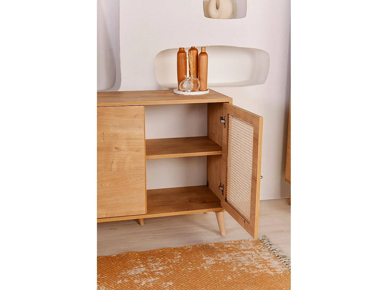 Aparador Dlombardin, Bufé de salón, Aparador de salón, Despensa de cocina, 180x41 h81 cm, Roble