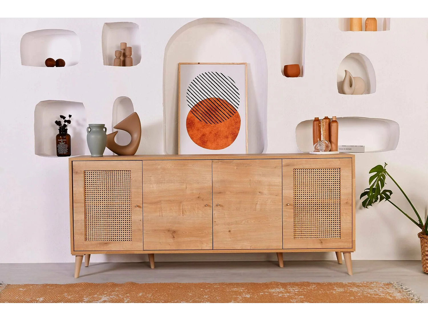 Dlombardin dressoir, Woonkamerbuffet, Woonkamerdressoir, Keukenkast, 180x41 h81 cm, Eiken